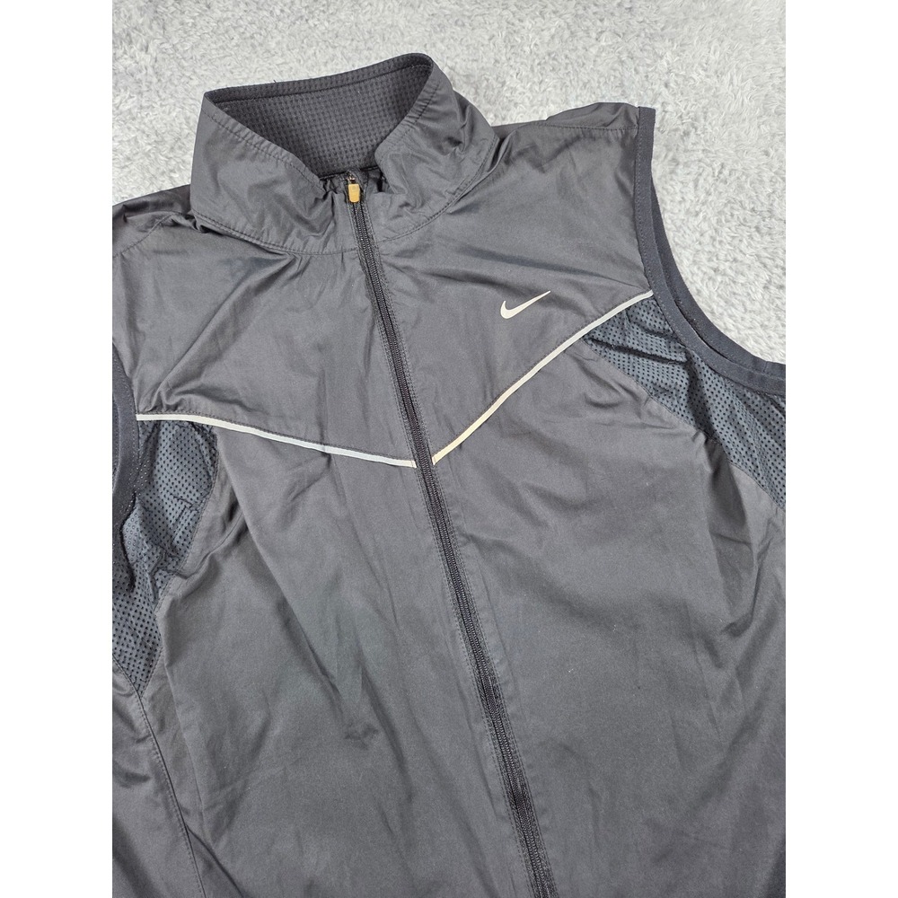 Nike Running Vest Size M Black Womens Full Zip Reflective Mesh Back Pocket